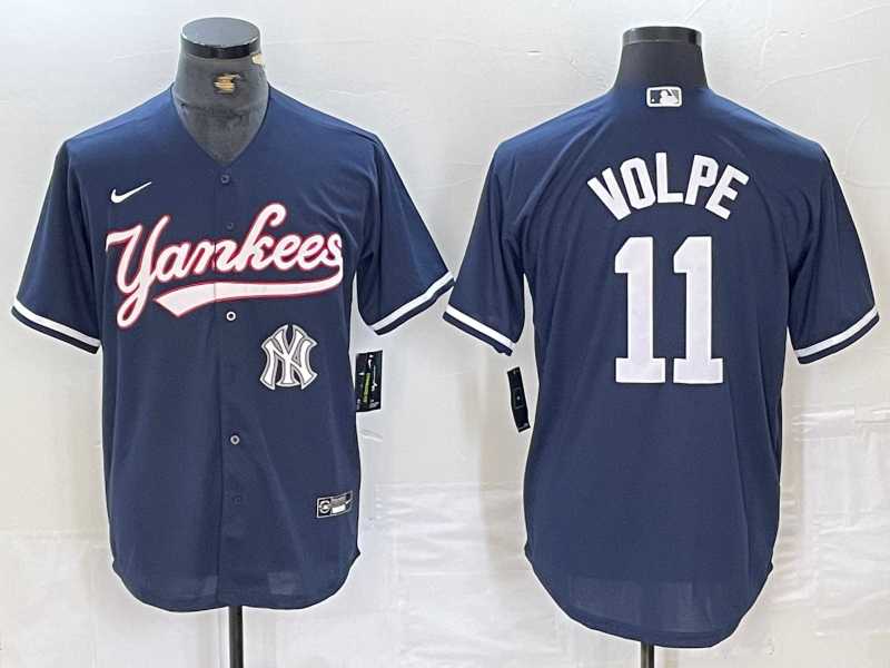 Men%27s New York Yankees #11 Anthony Volpe Navy With Patch Cool Base Stitched Baseball Jersey